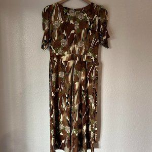 LUA Floral Brown and Green Belted Romper Large